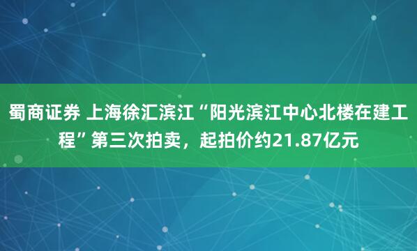 蜀商证券 上海徐汇滨江“阳光滨江中心北楼在建工程”第三次拍卖，起拍价约21.87亿元