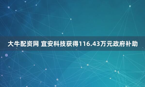 大牛配资网 宜安科技获得116.43万元政府补助